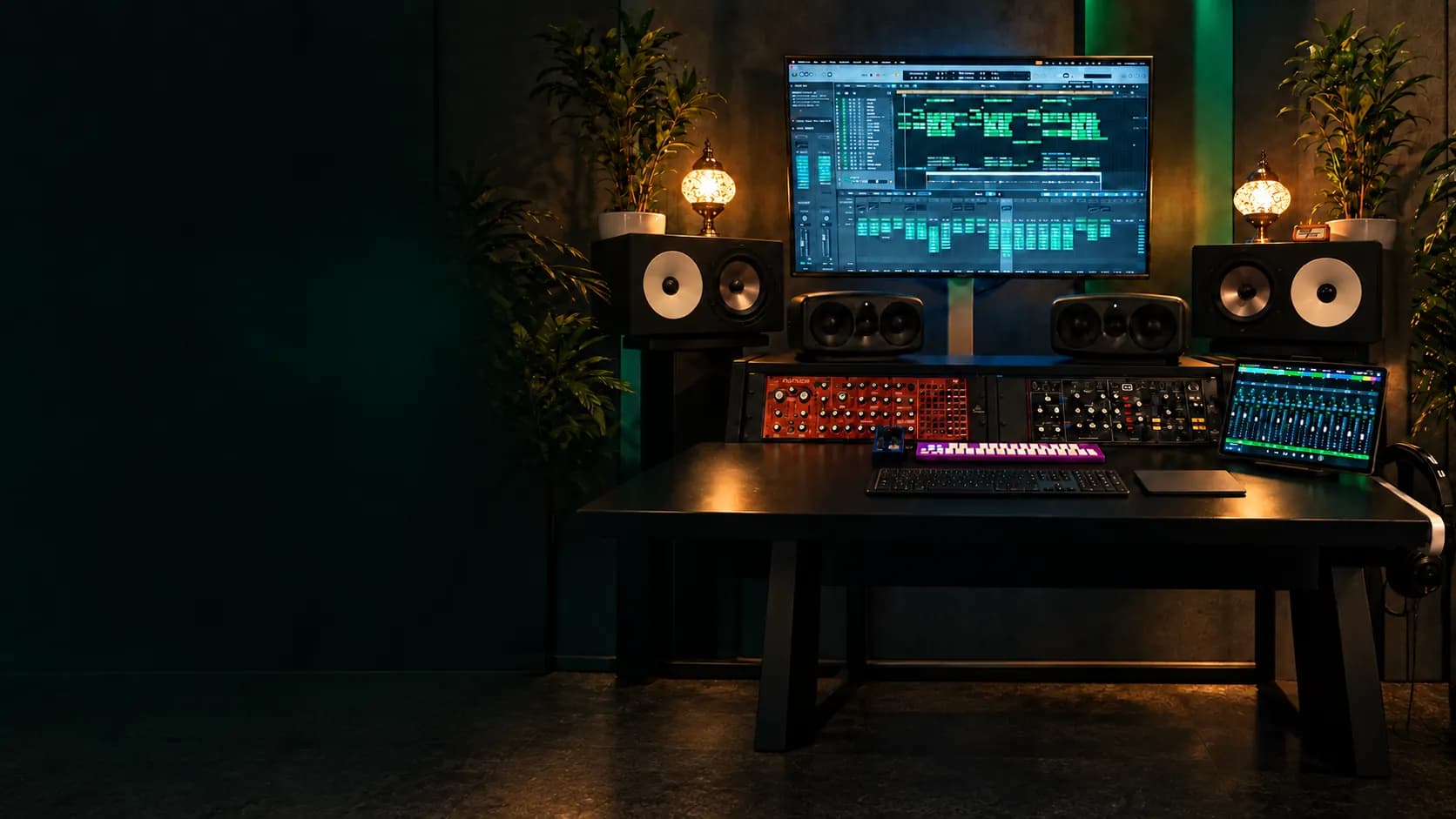 Ric's mastering desk: monitors, synths and the DAW